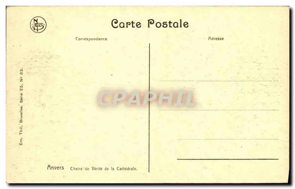 Anvers — Sedia della Verità della Cattedrale — Ern. Thull, Bruxelles, Serie 25, N° 03 - Verso