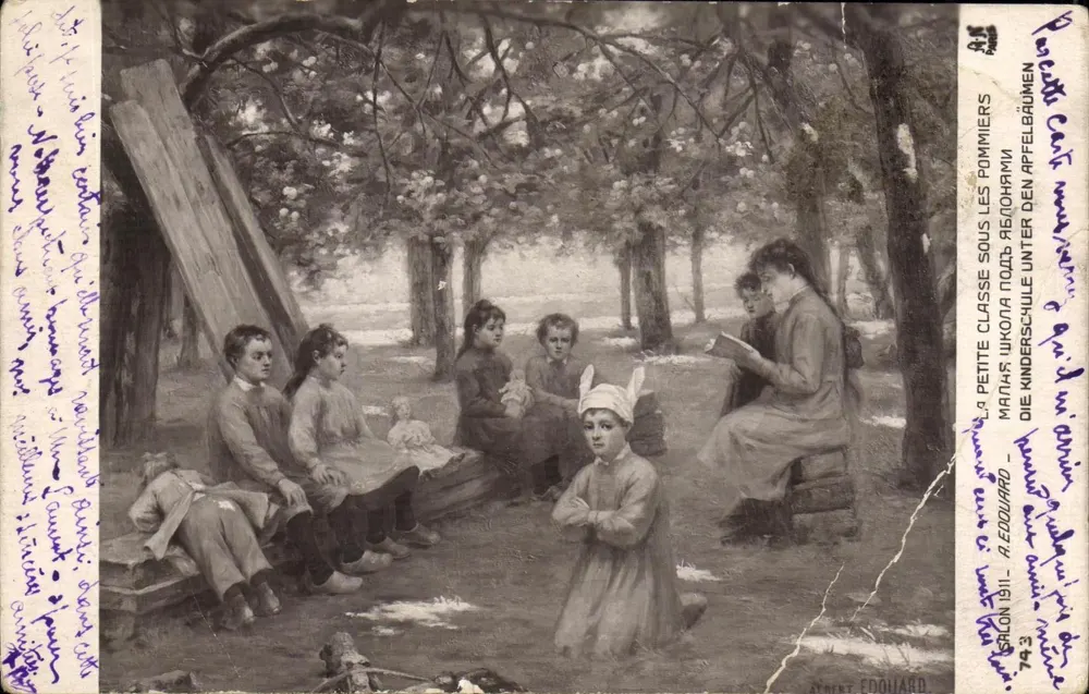 Kinderklasse unter Apfelbäumen — A. Edouard — n°743 - Vorderseite
