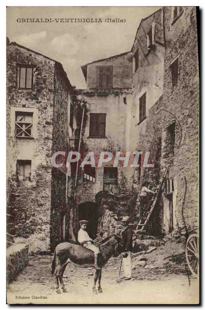 Grimaldi-Ventimiglia (Italien) — enge Straße mit Mann auf Pferd — Edition Clandina - Vorderseite