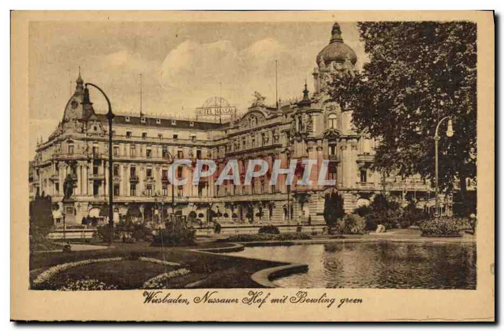 Wiesbaden, Nassauer Hof mit Bowling green — Hotel Nassau — Verlag M. Jacoba, Frankfurter Verlag, Frankfurt a.M. - Vorderseite