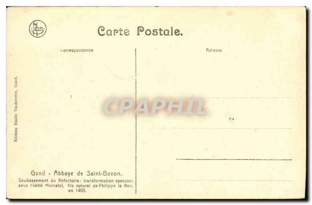 Sokel des Refektoriums — Abtei Saint-Bavon — Ausgabe Nels, Gent - Rückseite