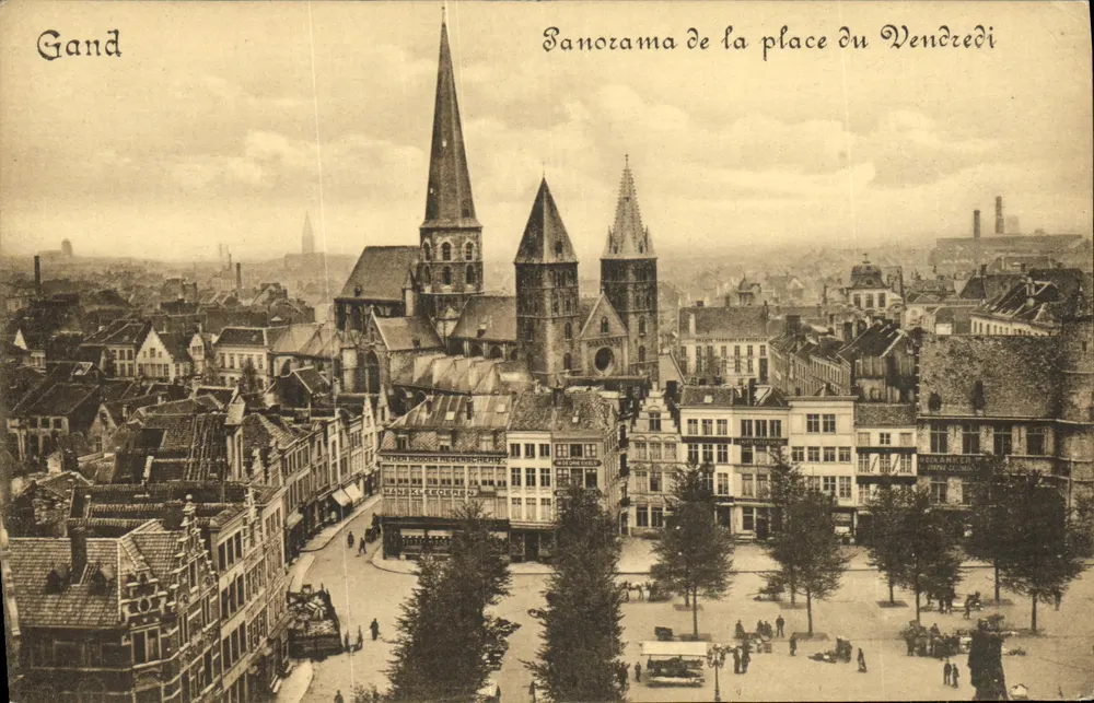Gand — Panorama de la plaza del Viernes — editor no identificado - Anverso