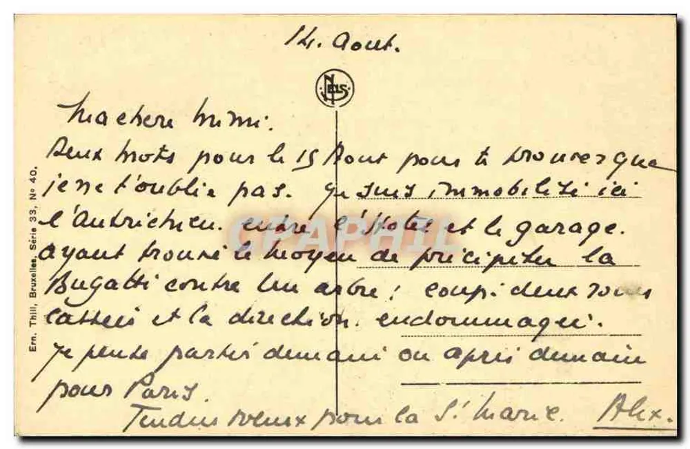 Dinant — Castelo de Walzin — Editor N. Bus, série 33, n° 40 - Verso