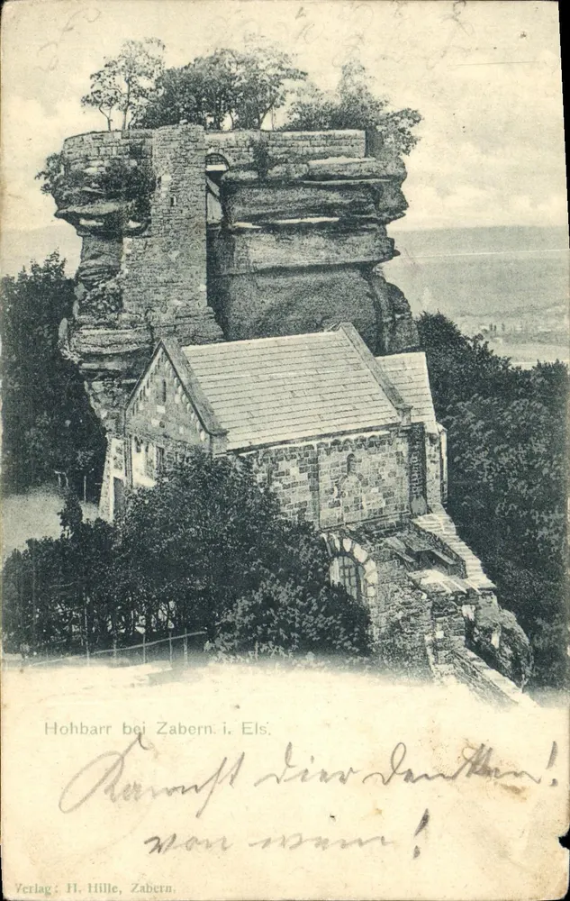 Hohbarr bei Zabern i. Els — ruine sur falaise avec maison en pierre — Verlag: H. Hille, Zabern - Vorderseite