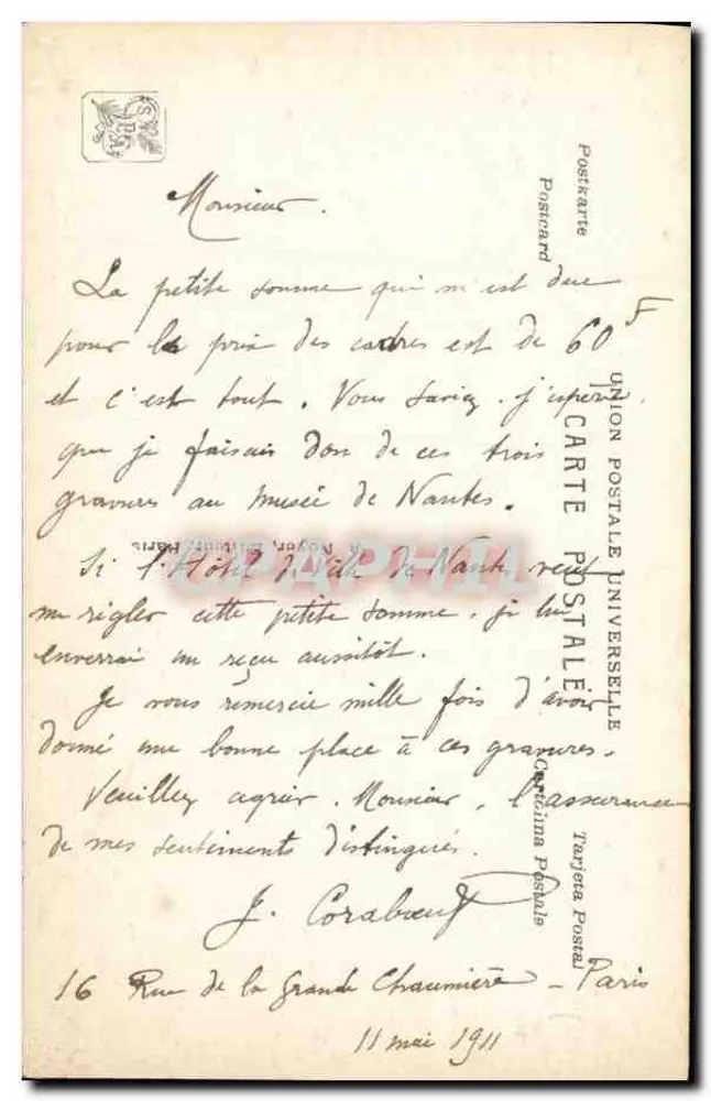 Miss Geneviève Vix — Salon 1911 — J. Corabœuf — n°631 - Rückseite
