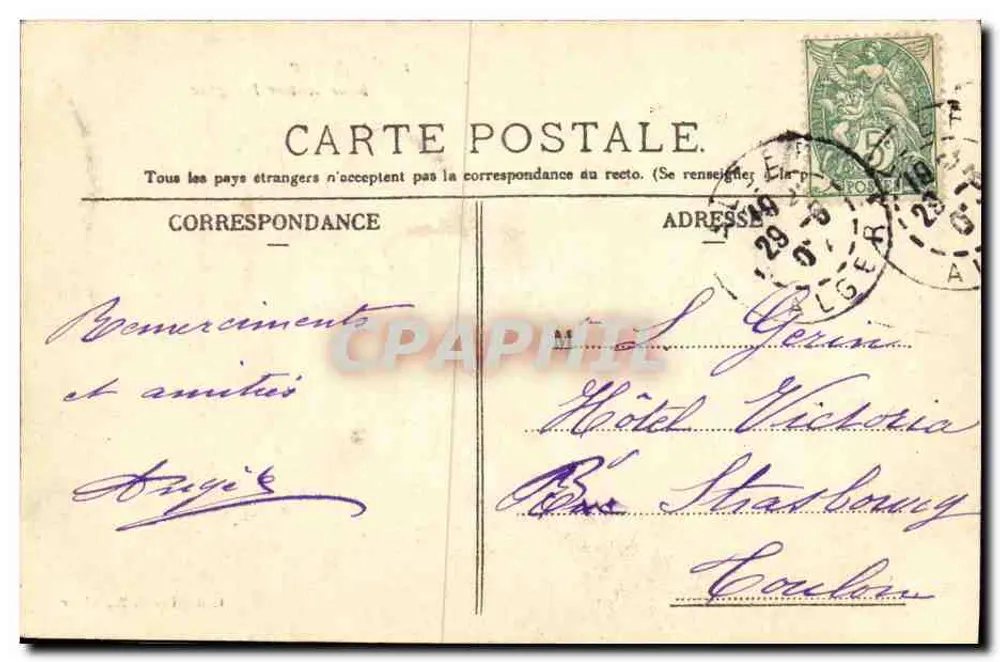Bourricotier Indígena — Argélia — Coleção D. Z., Argel - Verso