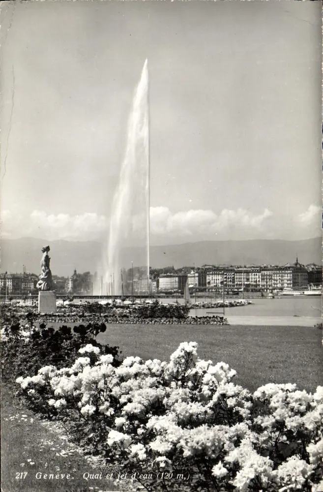 Genève — Quai et jet d'eau (120 m.) — Phot. Edit. C. S. ori, Genève, n° 217 - Awers
