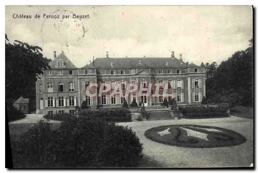 Castelo de Ferooz por Beuzet — vista do castelo com jardim em padrão — editor Beuzet, número de série não visível - Frente