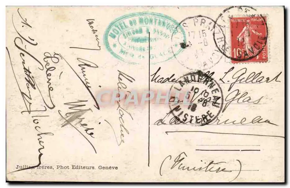Chamonix — Mer de Glace et Hôtel du Montenvers — Jullien Frères, Phot Editeurs, Genève - Rückseite