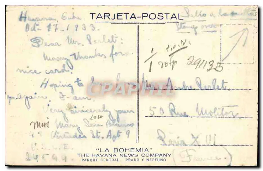 Habana. Militärcasino — Verlag 'LA BOHEMIA' und Seriennummer 24549 - Rückseite