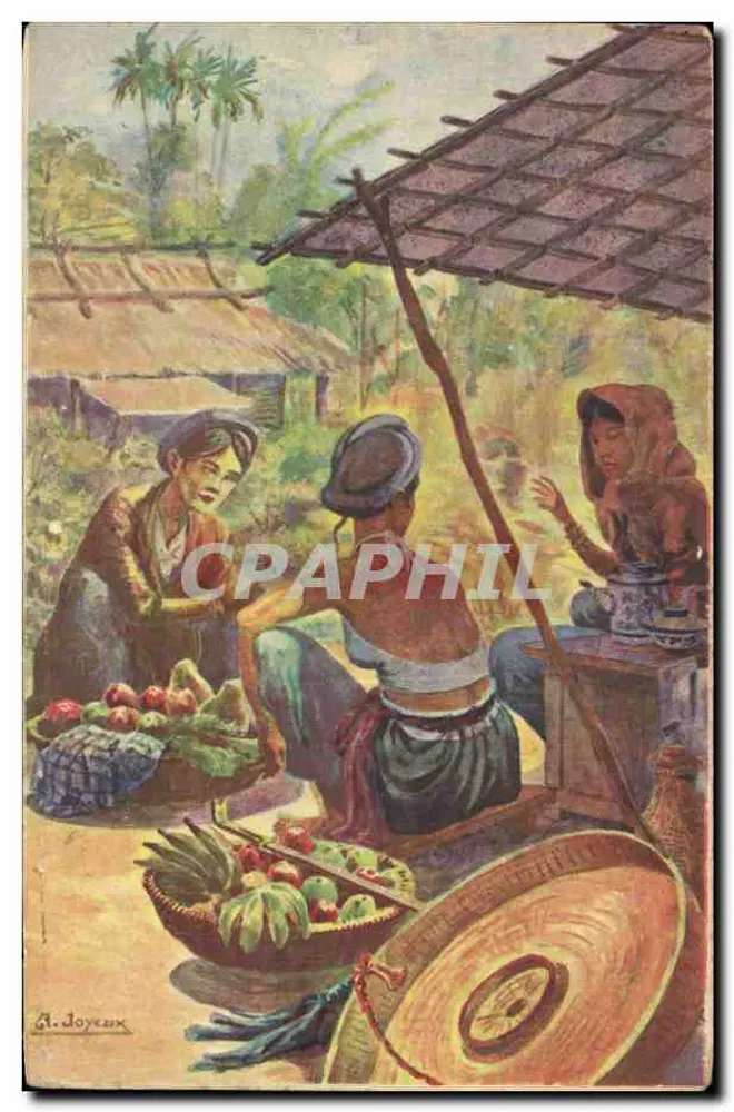 Mercado tropical — mulheres vendendo frutas — A. Joyeux - Frente