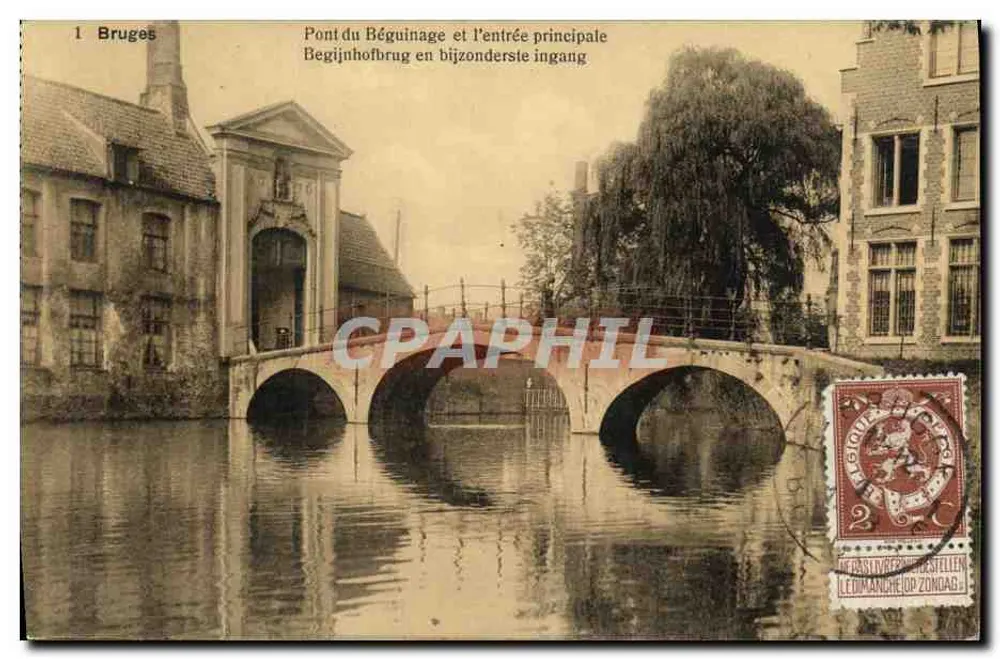 Brügge — Brücke des Beguinages und der Haupteingang — Künstleredition, Brügge, Belgien - Vorderseite