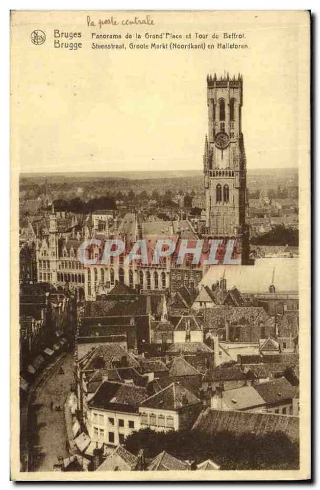 Brügge — Panorama der Grand'Place und Turm des Glockenturms — Verlag Thill, Brüssel, Nr. 58 - Vorderseite
