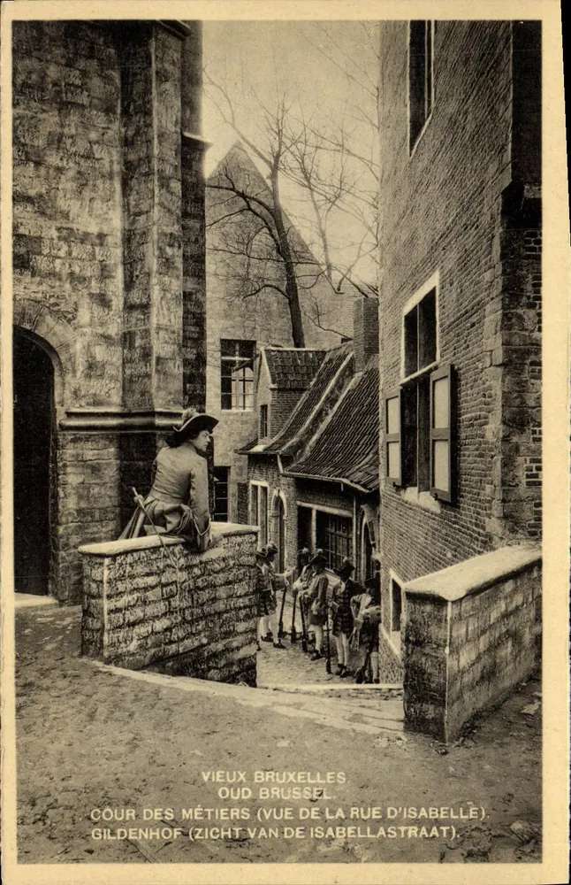 Cour des Métiers — Vista da rua d'Isabelle — Exposição de Bruxelas 1935 - Frente