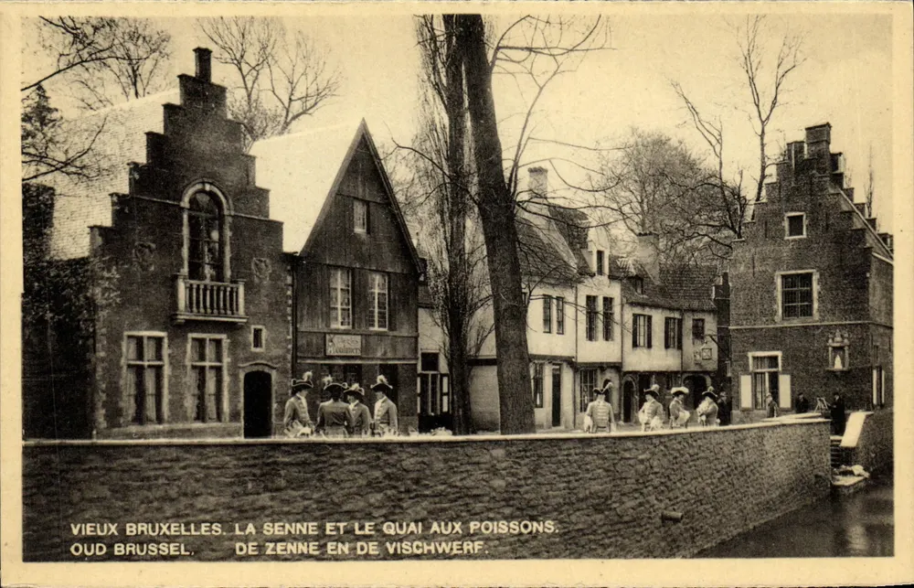 Altes Brüssel. Die Senne und der Fischmarkt — Offizielle Karte der Brüsseler Ausstellung 1935 - Vorderseite