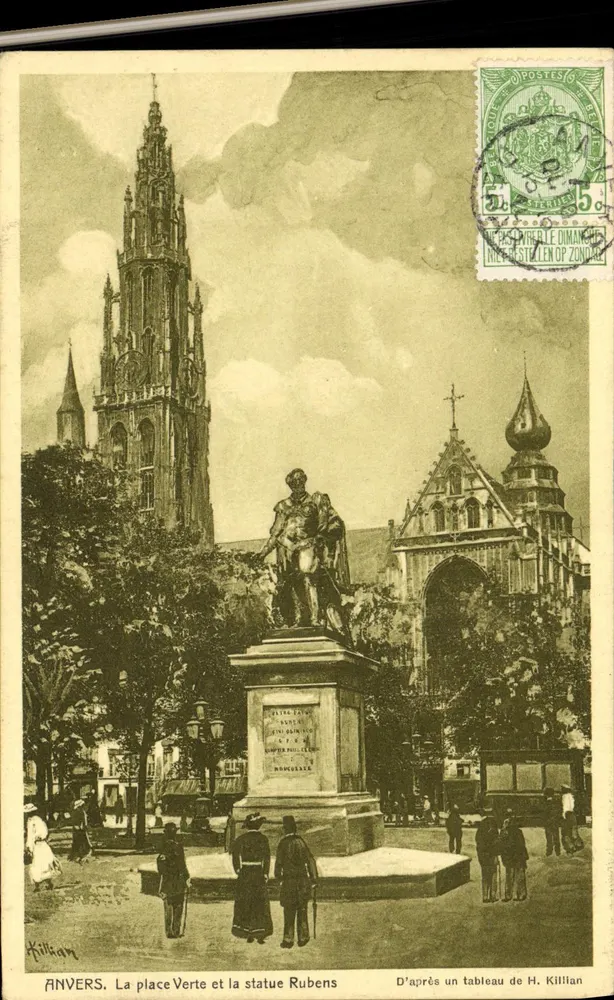 Anvers. A Praça Verde e a estátua de Rubens — D'après um quadro de H. Killian - Frente