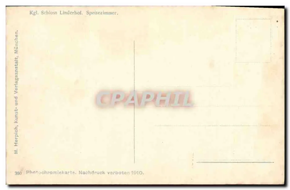 Schloss Linderhof — Sala de Jantar — M. Herpich, Munique, n° 360 - Verso