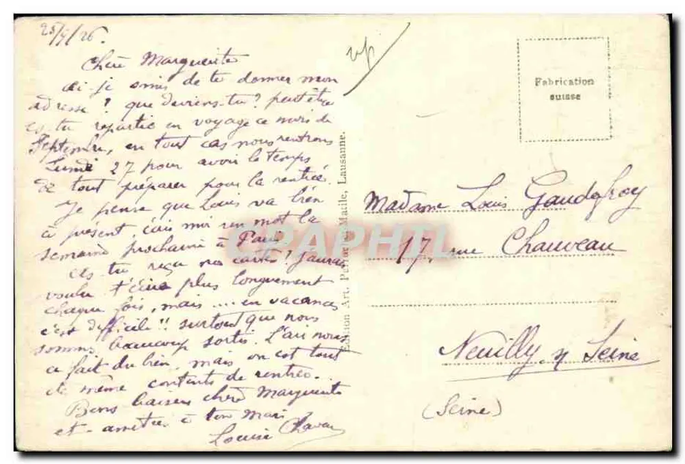 Lago Léman — As Garças — Fabricação suíça n° 5128 - Verso