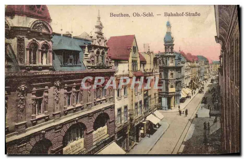 Beuthen, Ob.-Schl. — ulica Bahnhof-Straße — Graph. Verlage-Albrecht G.m.b.H., Dresden-Biswangen - Awers