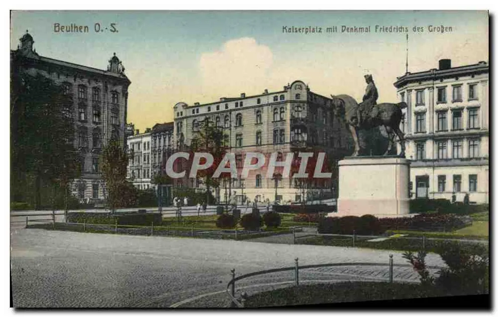 Kaiserplatz mit Denkmal für Friedrich den Großen — Beuthen O.-S. — Verlag H. Trenkler, n° 10661 - Vorderseite
