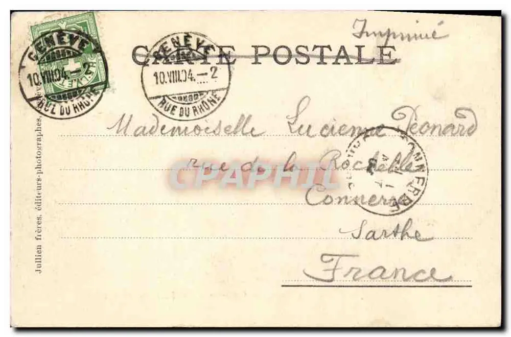 Genève — Hôtel Bellevue et le Quai du Léman — J.J. 5144 - Rückseite