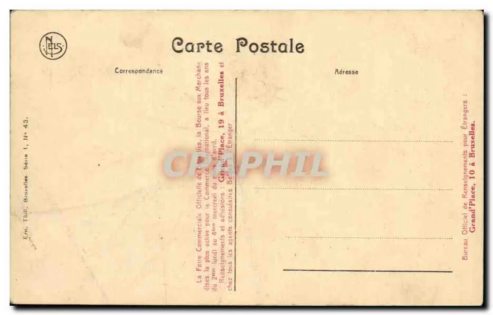 Brüssel - Königshaus und Häuser der Grand'Place — Verleger Nels, Serie 1, Nr. 43 - Rückseite