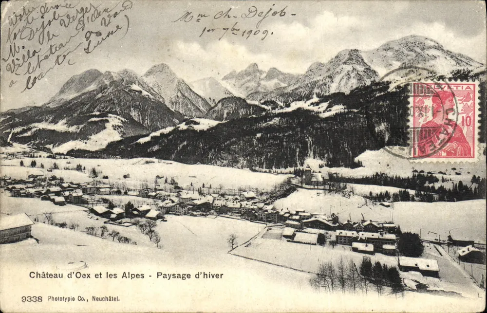 Schloss Oex und die Alpen — Winterlandschaft — Phototypie Co., Neuchâtel, n° 3338 - Vorderseite