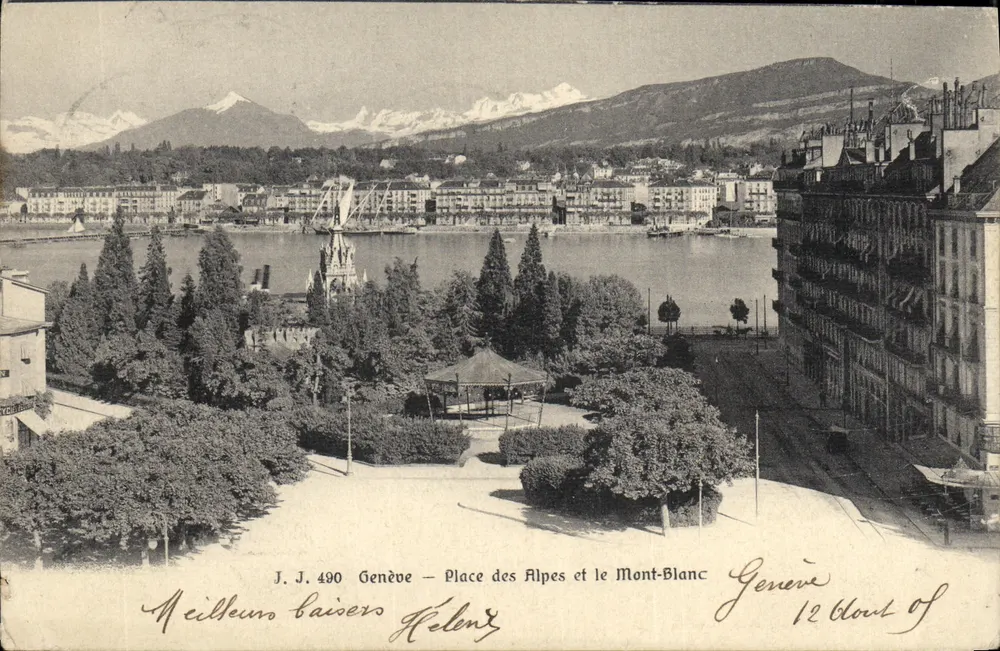 Genf — Place des Alpes und der Mont-Blanc — J. J. 490, Verlag Jullien frères - Vorderseite