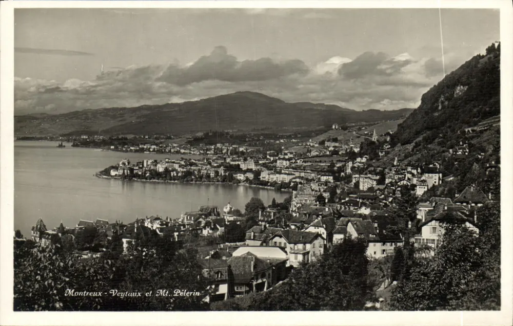 Montreux-Veytaux und Mt. Pèlerin — Panoramablick auf den See und die Hügel — Edition Photoglob, Zürich, Nr. d 1088 - Vorderseite
