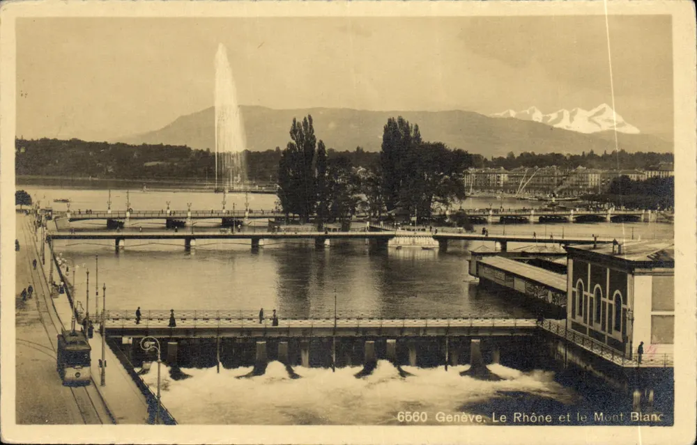 Genebra. O Rio Reno e o Monte Branco — Phototype Co., Neuchâtel, n° 6560 - Frente