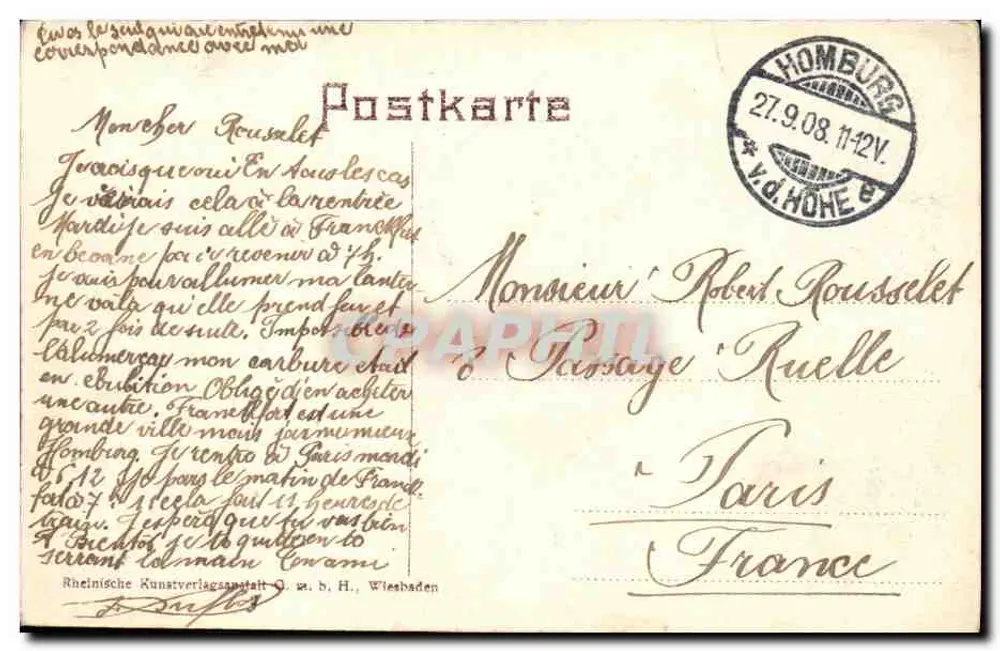 Bad Homburg v. d. Höhe — Kurhaus, Terrasse — Rheinische Kunstverlagsanstalt - Rückseite
