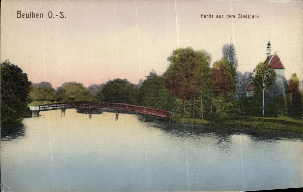 Beuthen O.-S. — Parte do parque urbano — Graph Verlag & Co. b. E. Breslau, n° 10669 - Frente