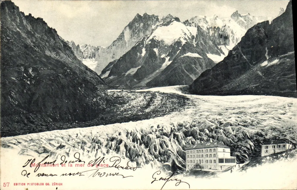 Montanvert e o mar de gelo — Glacier de Bernard — Edição Photobloc Co. Zürich, n°57 - Frente