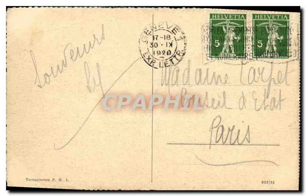 Genève - L'Île Rousseau und der Mont-Blanc — Ternogrevere P. H. 1. - Rückseite