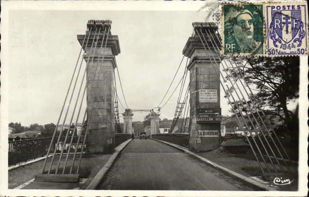 Hängebrücke in Castillon-sur-Dordogne — Ansicht der Brücke — Verlag Cim, Nr. 136 - Vorderseite