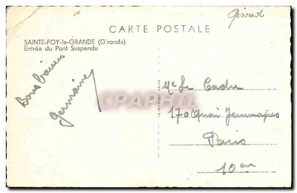 Hängebrücke in Castillon-sur-Dordogne — Ansicht der Brücke — Verlag Cim, Nr. 136 - Rückseite
