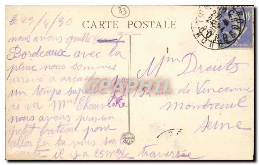 Côte d'Argent - Cap-Ferret (Gironde) — Der Postdampfer von Cap und der Bélisaire-Steiger — Éd. du Louesecmène - Rückseite