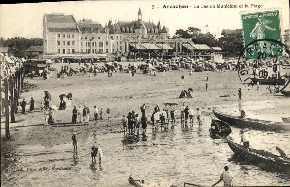 Arcachon - Das Municipale Casino und der Strand — L. Bosq, Verlag, Bordeaux - Vorderseite