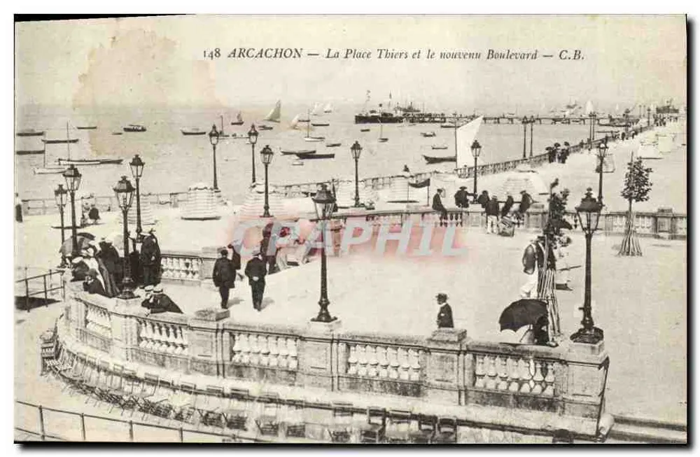 Arcachon — Ansicht der Place Thiers und des neuen Boulevards — C.B. - Vorderseite