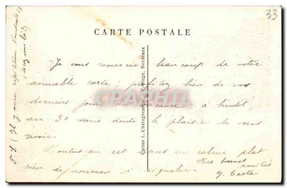 Bordeaux - Das Gambetta-Denkmal auf den Allées de Tourny — Verlag E. Leg, Nr. 17 - Rückseite