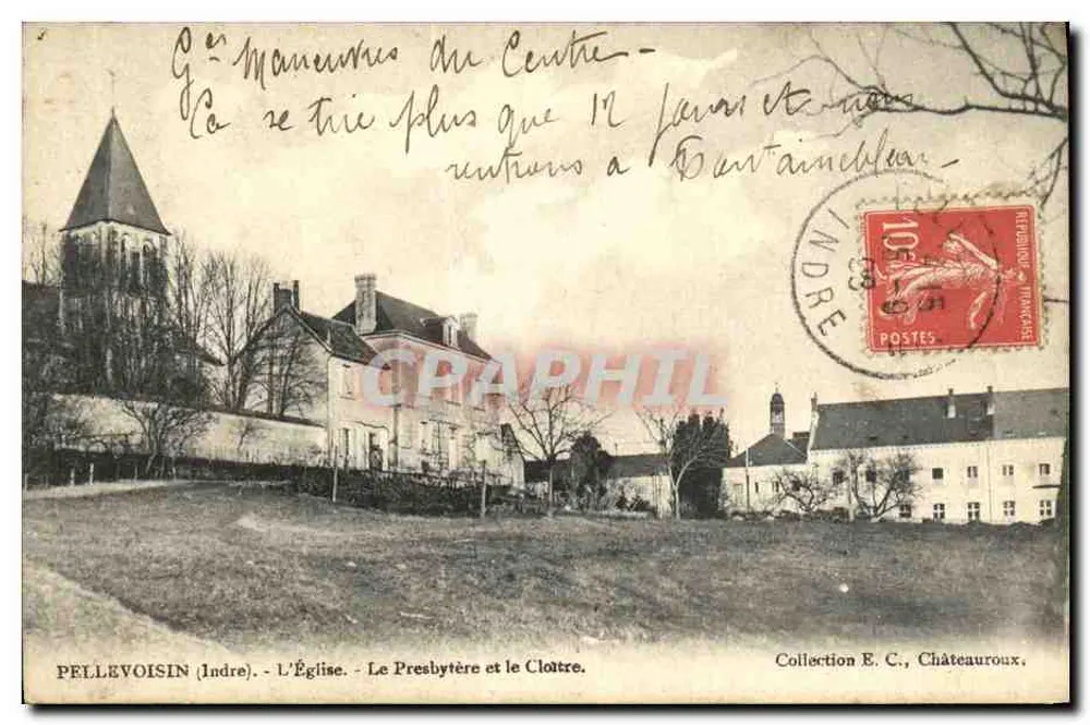 Pellevoisin (Indre) — Die Kirche, Das Pfarrhaus und der Cloister — Sammlung E. C., Châteauroux - Vorderseite