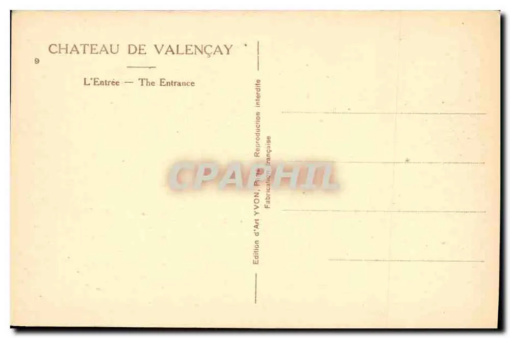 Castelo de Valençay — A Entrada — Edição de Arte YVON, Paris - Verso