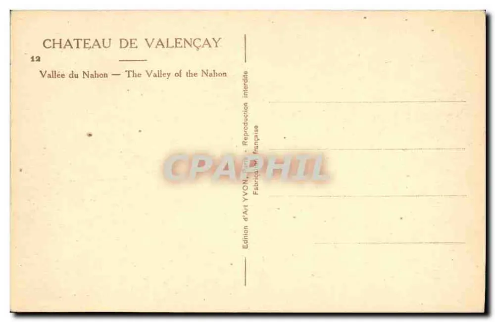 Castelo de Valençay — Vale do Nahon — Edição de Arte YVON - Verso