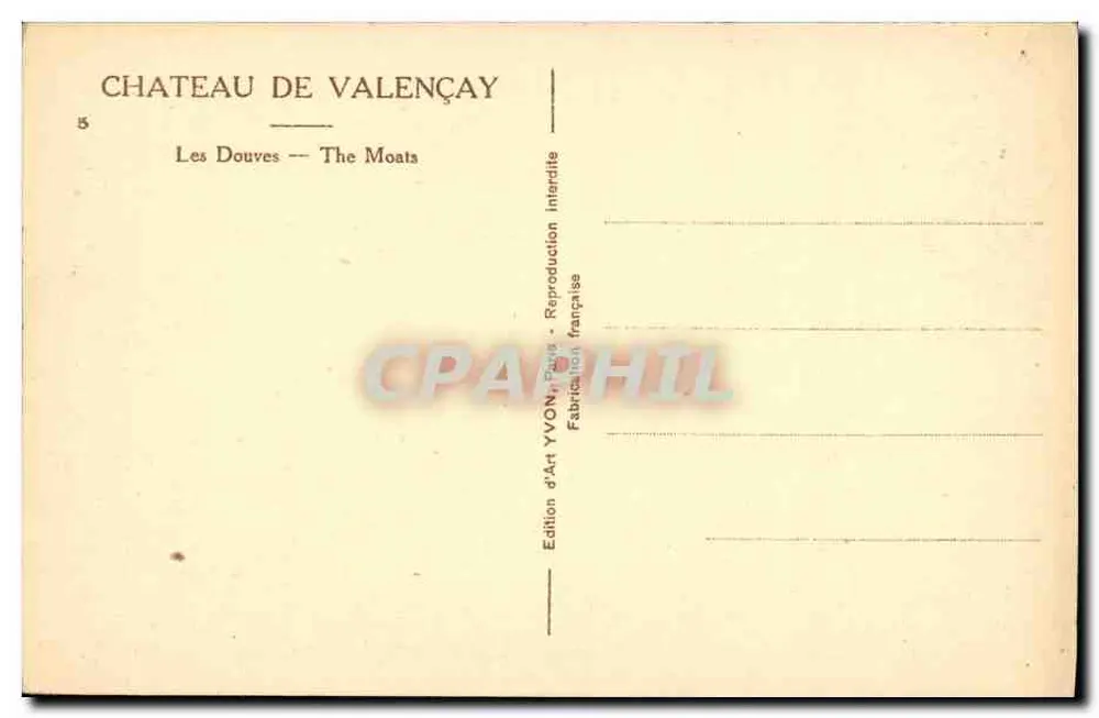 Castelo de Valençay — Os Baluartes — Edição d'Art YVON, Paris - Verso