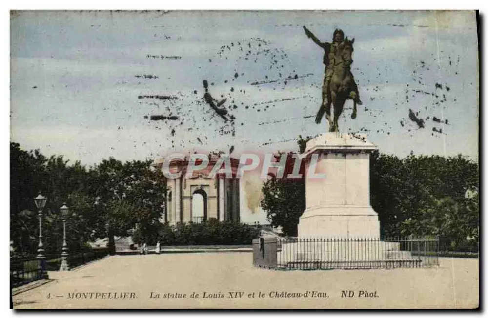 Montpellier — Die Statue von Ludwig XIV und das Château-d'Eau — ND Phot. - Vorderseite