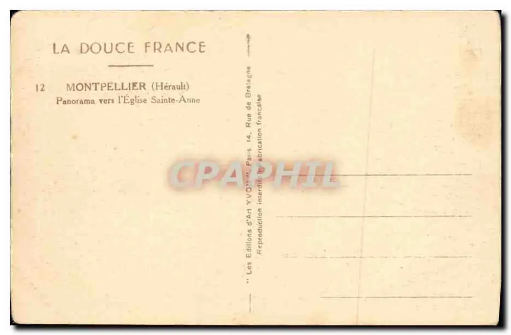 Montpellier (Hérault) — Panorama in Richtung der Kirche Sainte-Anne — Éditions d'Art Yvon, Paris - Rückseite