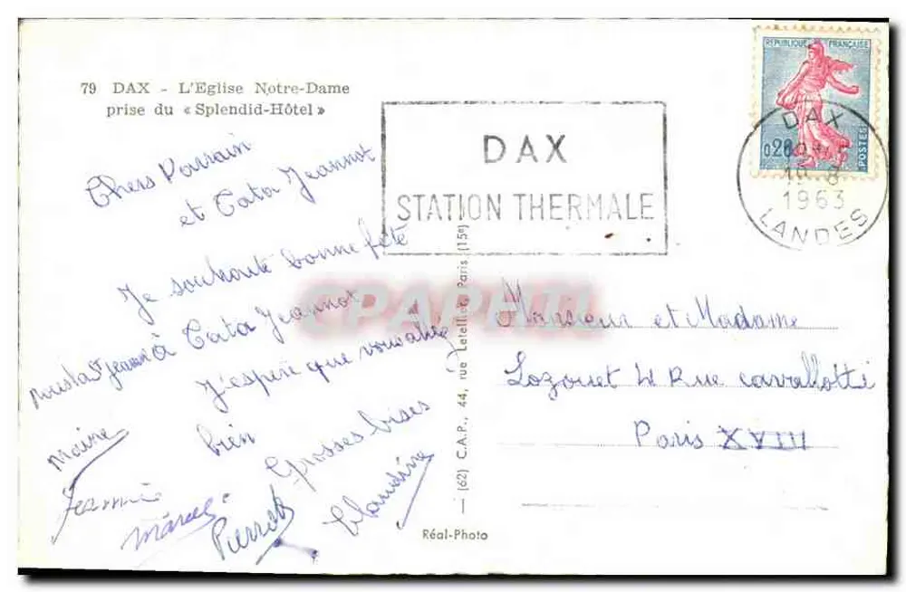 Dax - Die Kirche Notre-Dame — Blick vom « Splendid-Hôtel » — C.A.P. (62) Paris - Rückseite