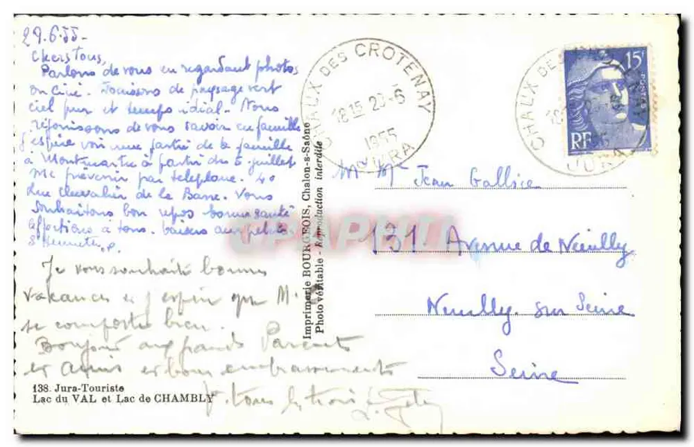Lac du Val — Jura — Imprimerie BOUQUOIS, Chalon-sur-Saône - Verso