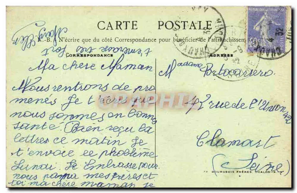Jura-Touriste, Kurs des Herisson — Unterholz und Wasserfall — Verlag Bourgeois Frères, Chalon-sur-Saône, n° 022 - Rückseite