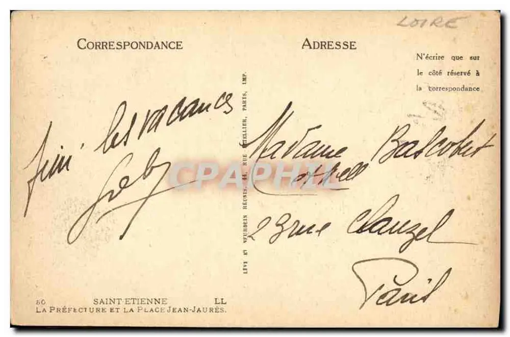 Saint-Étienne — Die Präfektur und der Place Jean-Jaurès — Verlag LL - Rückseite